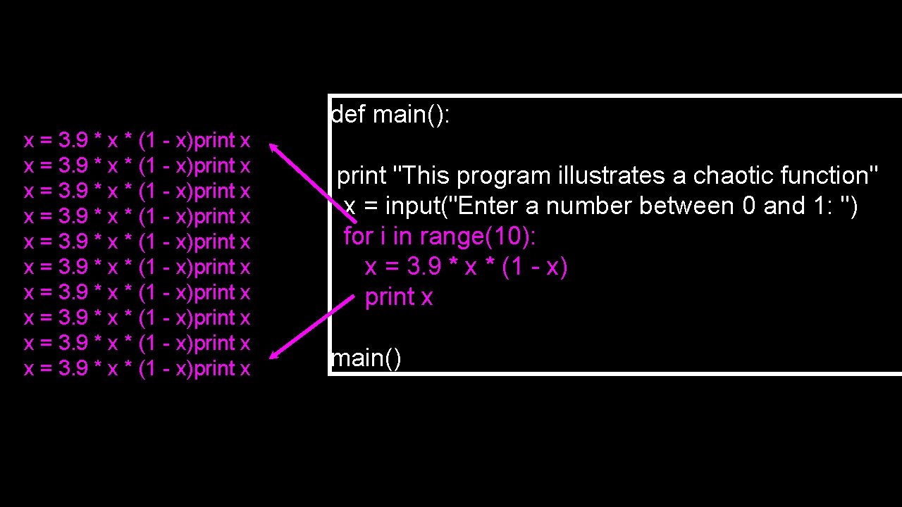 x = 3. 9 * x * (1 - x)print x x = 3.