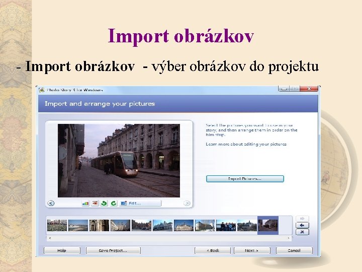 Import obrázkov - výber obrázkov do projektu 