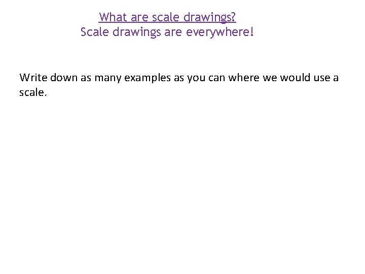 What are scale drawings? Scale drawings are everywhere! Write down as many examples as