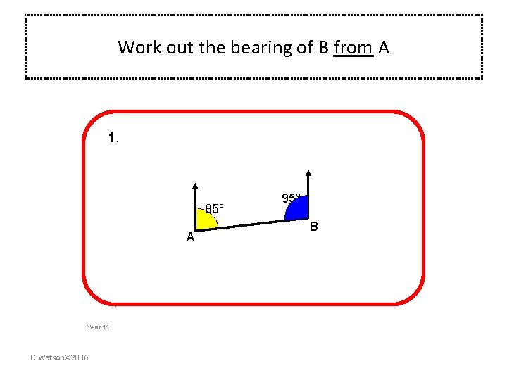 Work out the bearing of B from A 1. 85° A Year 11 D.