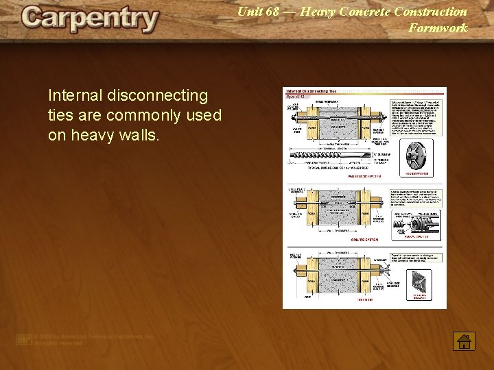 Unit 68 — Heavy Concrete Construction Formwork Internal disconnecting ties are commonly used on