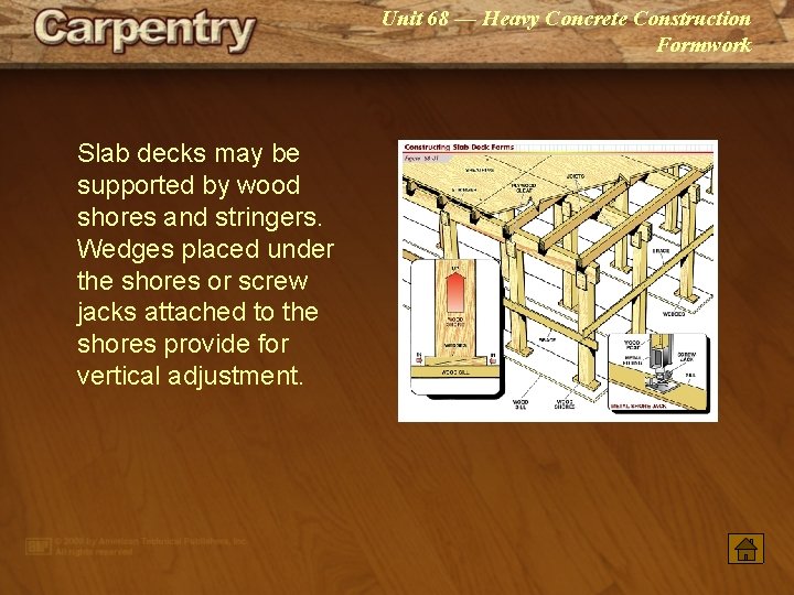 Unit 68 — Heavy Concrete Construction Formwork Slab decks may be supported by wood