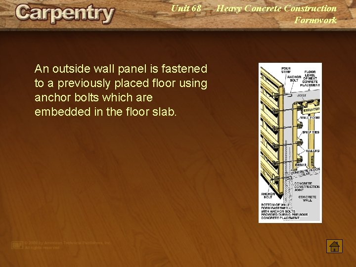 Unit 68 — Heavy Concrete Construction Formwork An outside wall panel is fastened to