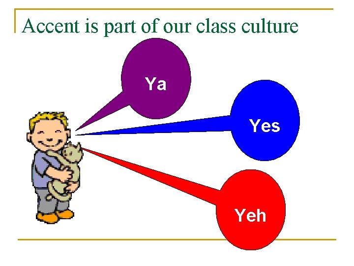 Accent is part of our class culture Ya Yes Yeh Accent is part of our class culture Ya Yes Yeh