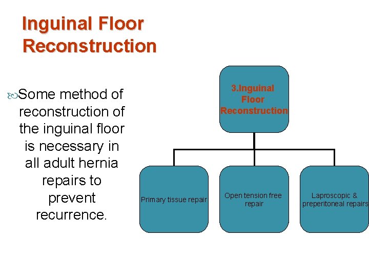 Inguinal Floor Reconstruction 3. Inguinal Floor Reconstruction Some method of reconstruction of the inguinal Inguinal Floor Reconstruction 3. Inguinal Floor Reconstruction Some method of reconstruction of the inguinal
