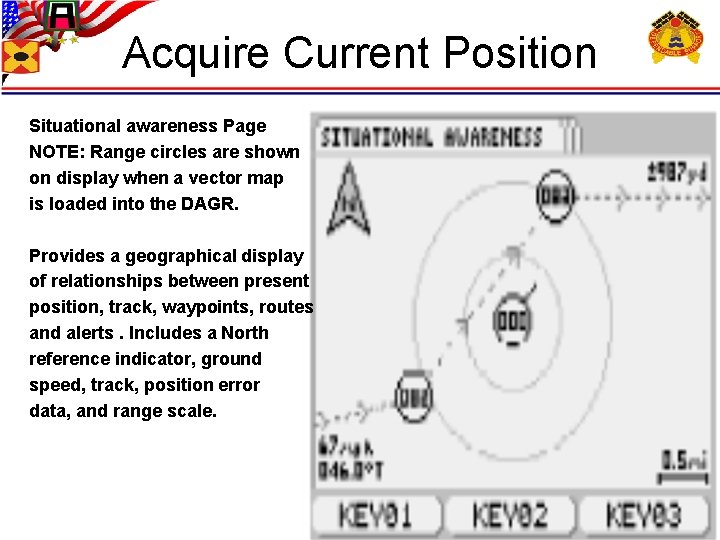 Acquire Current Position Situational awareness Page NOTE: Range circles are shown on display when