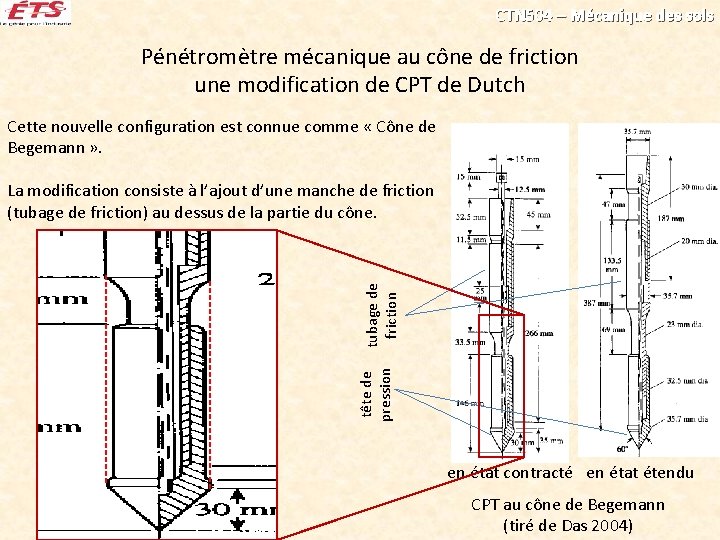 CTN 504 – Mécanique des sols Pénétromètre mécanique au cône de friction une modification