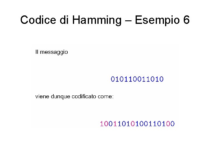 Codice di Hamming – Esempio 6 Codice di Hamming – Esempio 6