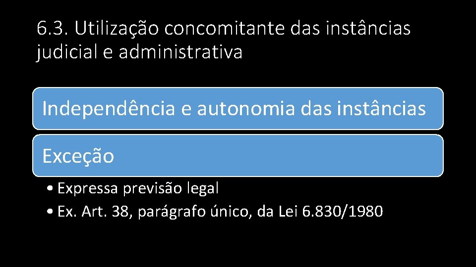 6. 3. Utilização concomitante das instâncias judicial e administrativa Independência e autonomia das instâncias