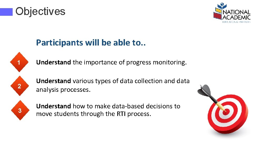 Objectives Participants will be able to. . 1 Understand the importance of progress monitoring.