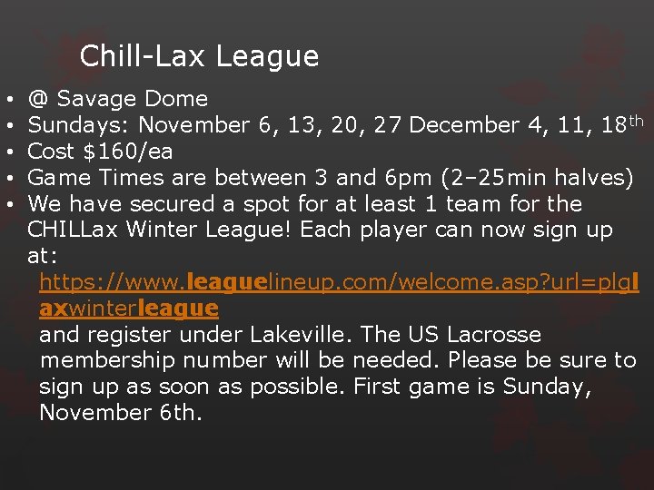 Chill-Lax League • • • @ Savage Dome Sundays: November 6, 13, 20, 27