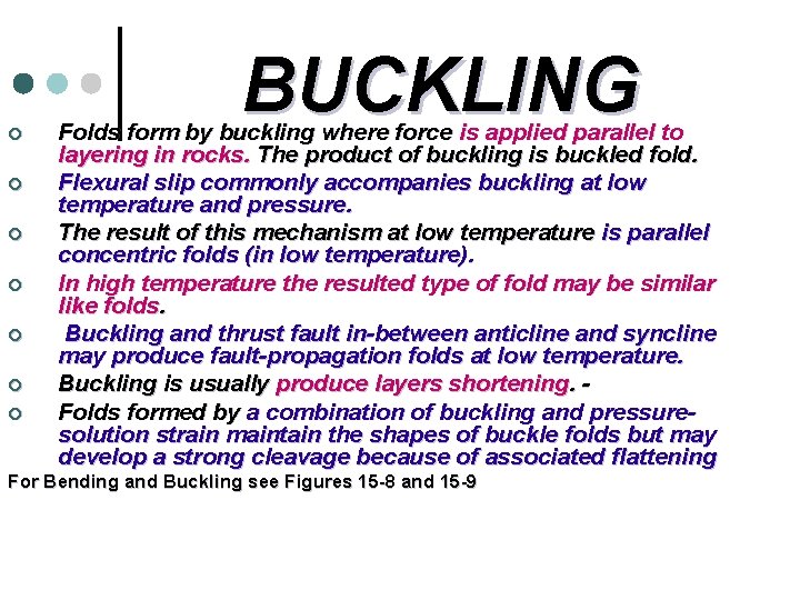 ¢ ¢ ¢ ¢ BUCKLING Folds form by buckling where force is applied parallel