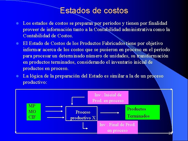 Estados de costos Los estados de costos se preparan por períodos y tienen por