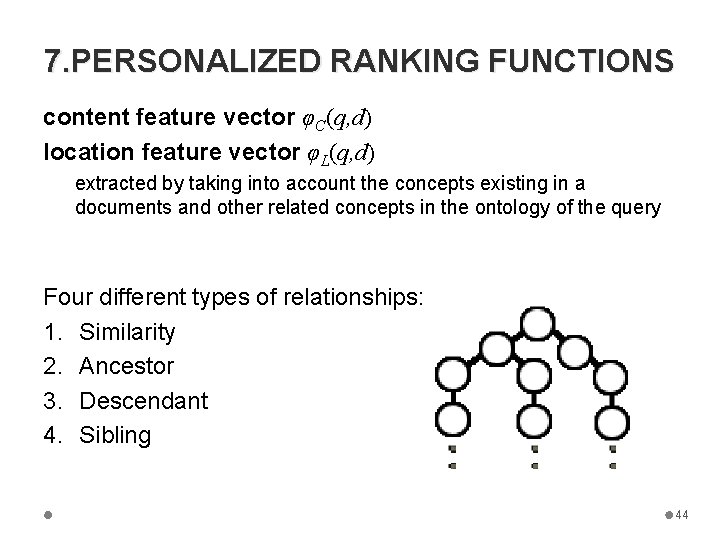 7. PERSONALIZED RANKING FUNCTIONS content feature vector φC(q, d) location feature vector φL(q, d)