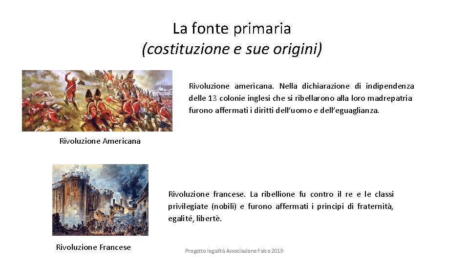 La fonte primaria (costituzione e sue origini) Rivoluzione americana. Nella dichiarazione di indipendenza delle