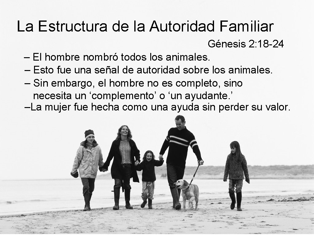 La Estructura de la Autoridad Familiar Génesis 2: 18 -24 – El hombre nombró