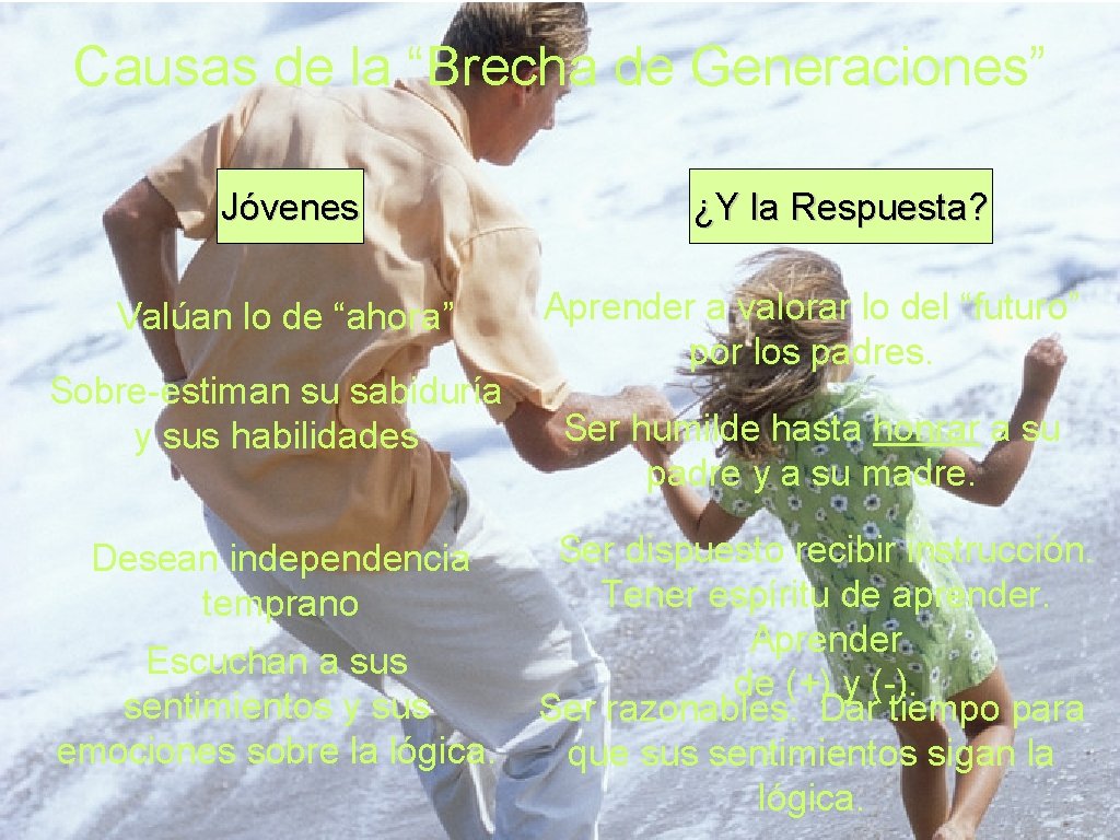 Causas de la “Brecha de Generaciones” Jóvenes Valúan lo de “ahora” Sobre-estiman su sabiduría