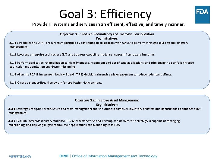 Goal 3: Efficiency Provide IT systems and services in an efficient, effective, and timely