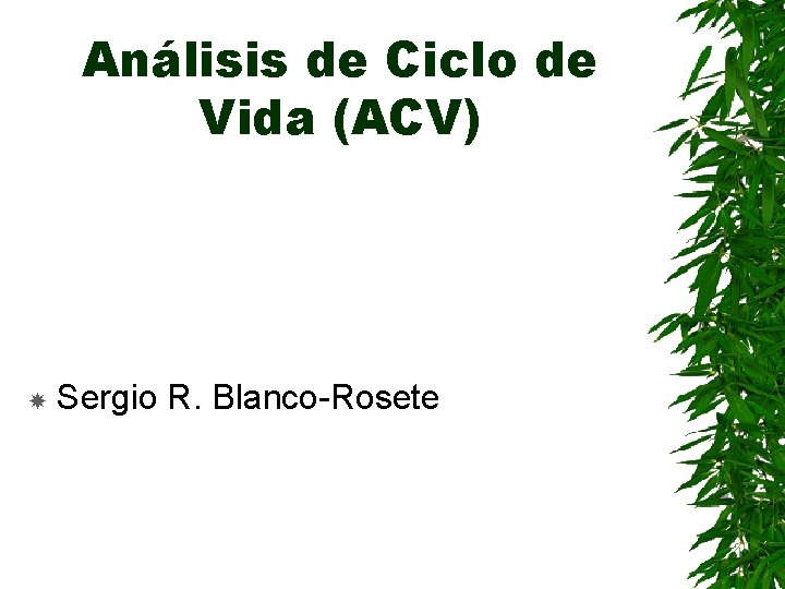 Análisis de Ciclo de Vida (ACV) Sergio R. Blanco-Rosete 