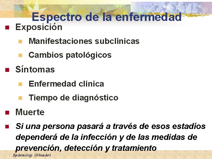 Espectro de la enfermedad n n Exposición n Manifestaciones subclínicas n Cambios patológicos Síntomas