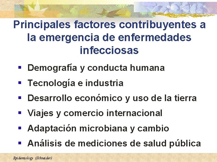Principales factores contribuyentes a la emergencia de enfermedades infecciosas § Demografía y conducta humana