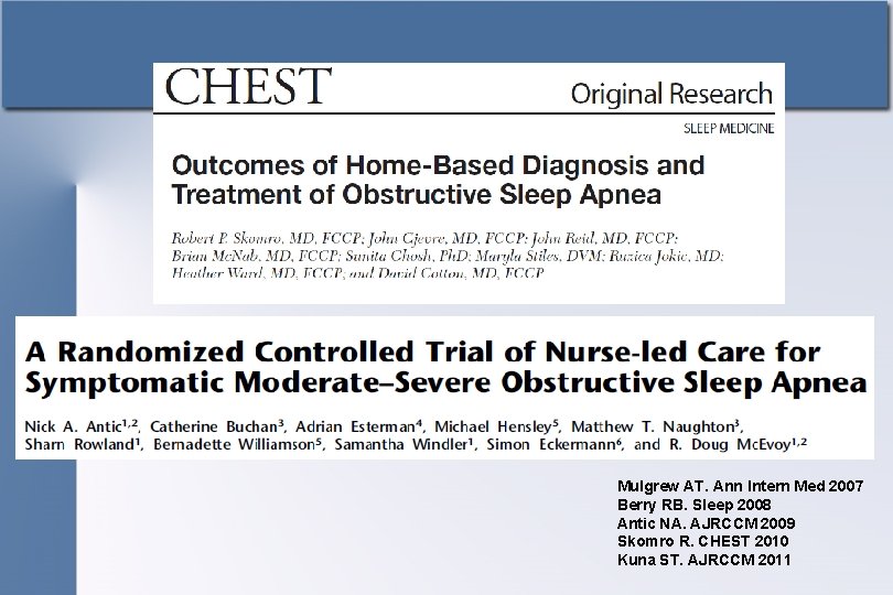 Mulgrew AT. Ann Intern Med 2007 Berry RB. Sleep 2008 Antic NA. AJRCCM 2009