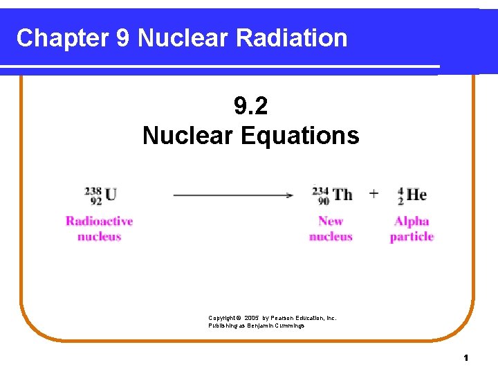 Chapter 9 Nuclear Radiation 9. 2 Nuclear Equations Copyright © 2005 by Pearson Education,