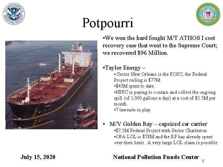 Potpourri • We won the hard fought M/T ATHOS I cost recovery case that