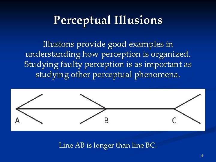 Perceptual Illusions provide good examples in understanding how perception is organized. Studying faulty perception