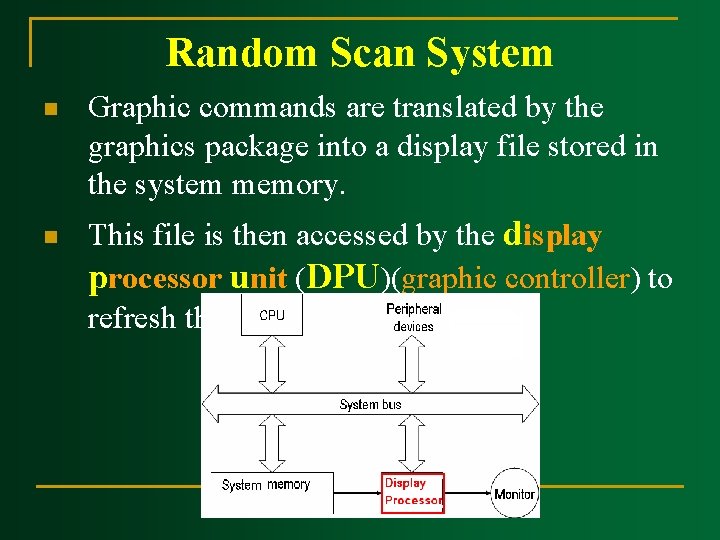 Random Scan System n n Graphic commands are translated by the graphics package into Random Scan System n n Graphic commands are translated by the graphics package into