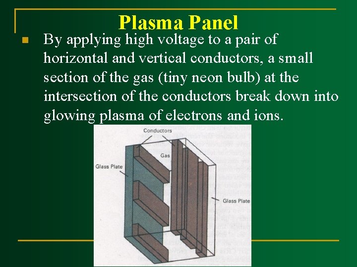 Plasma Panel n By applying high voltage to a pair of horizontal and vertical Plasma Panel n By applying high voltage to a pair of horizontal and vertical