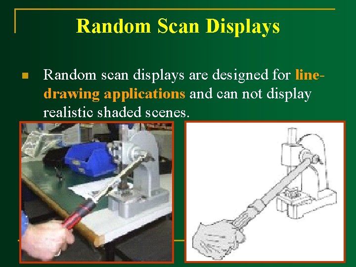 Random Scan Displays n Random scan displays are designed for linedrawing applications and can Random Scan Displays n Random scan displays are designed for linedrawing applications and can