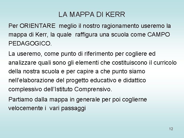 LA MAPPA DI KERR Per ORIENTARE meglio il nostro ragionamento useremo la mappa di