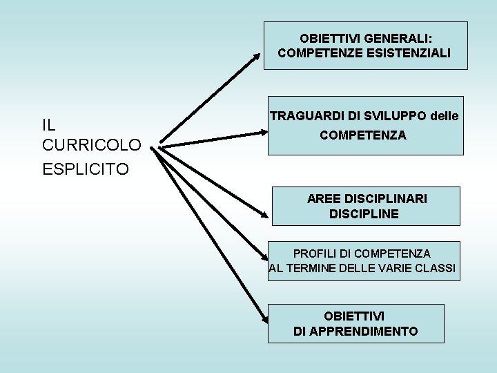 OBIETTIVI GENERALI: COMPETENZE ESISTENZIALI IL CURRICOLO ESPLICITO TRAGUARDI DI SVILUPPO delle COMPETENZA AREE DISCIPLINARI