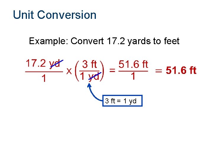 Unit Conversion Example: Convert 17. 2 yards to feet 3 ft = 1 yd