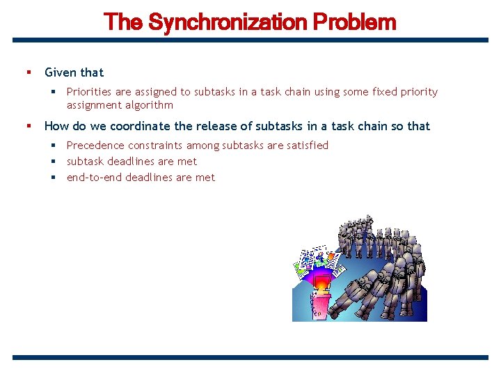 The Synchronization Problem § Given that § Priorities are assigned to subtasks in a