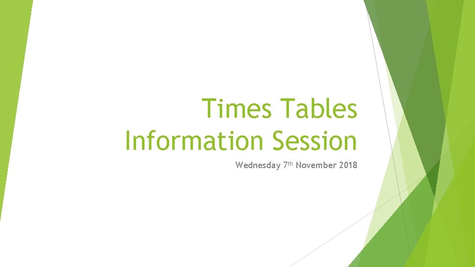 Times Tables Information Session Wednesday 7 th November 2018 