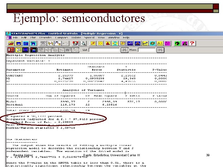 Ejemplo: semiconductores Regina Kaiser Depto. Estadística, Universidad Carlos III 39 