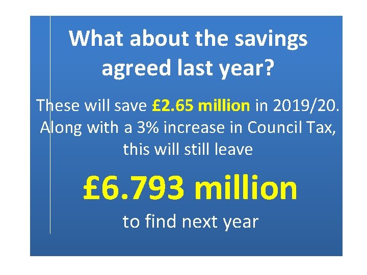 What about the savings agreed last year? These will save £ 2. 65 million