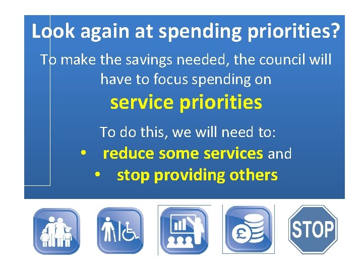 Look again at spending priorities? To make the savings needed, the council will have