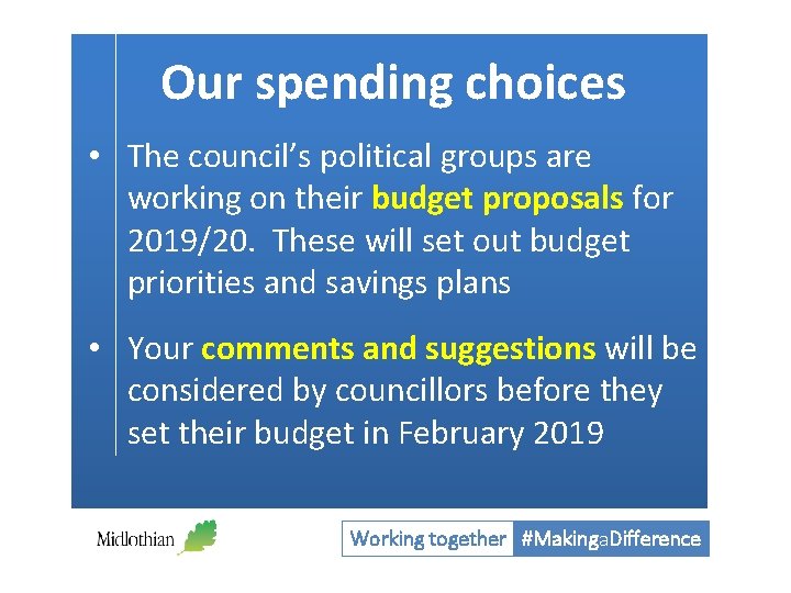 Our spending choices • The council’s political groups are working on their budget proposals