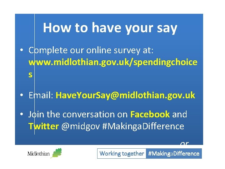 How to have your say • Complete our online survey at: www. midlothian. gov.