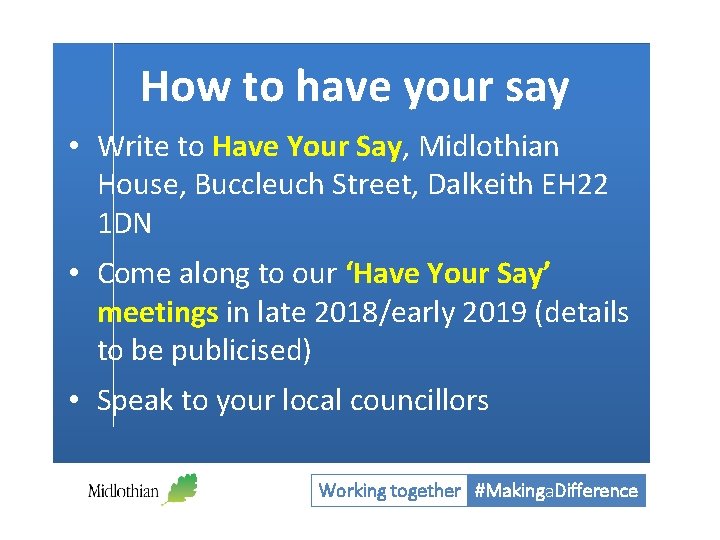 How to have your say • Write to Have Your Say, Midlothian House, Buccleuch