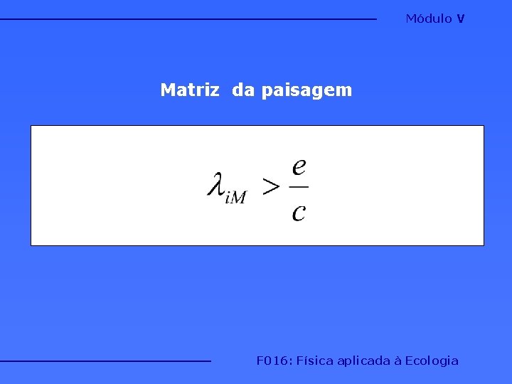 Módulo V Matriz da paisagem F 016: Física aplicada à Ecologia 
