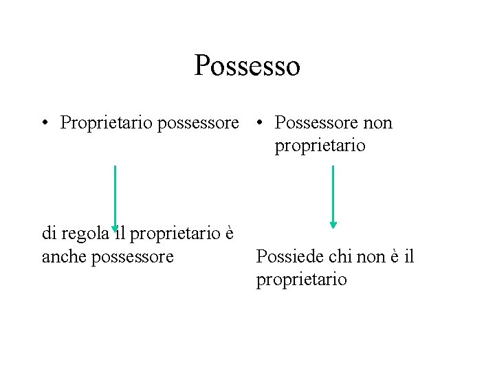 Possesso • Proprietario possessore • Possessore non proprietario di regola il proprietario è anche