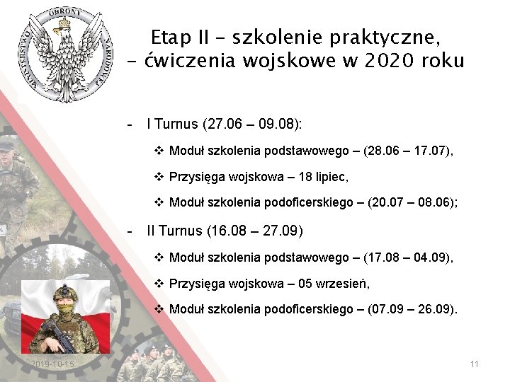 Etap II – szkolenie praktyczne, - ćwiczenia wojskowe w 2020 roku - I Turnus
