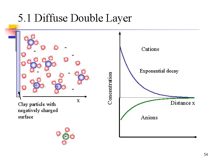 5. 1 Diffuse Double Layer + Cations - + x Clay particle with negatively 5. 1 Diffuse Double Layer + Cations - + x Clay particle with negatively