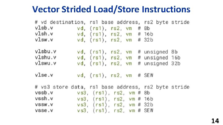 Vector Strided Load/Store Instructions 14 