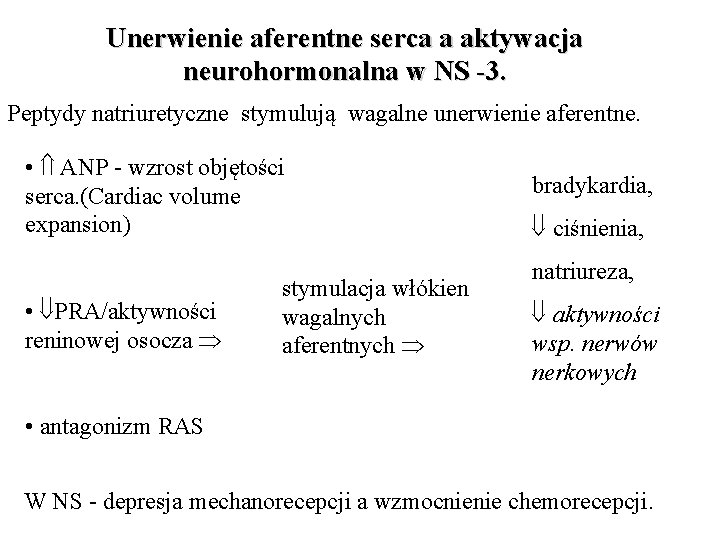 Unerwienie aferentne serca a aktywacja neurohormonalna w NS -3. Peptydy natriuretyczne stymulują wagalne unerwienie