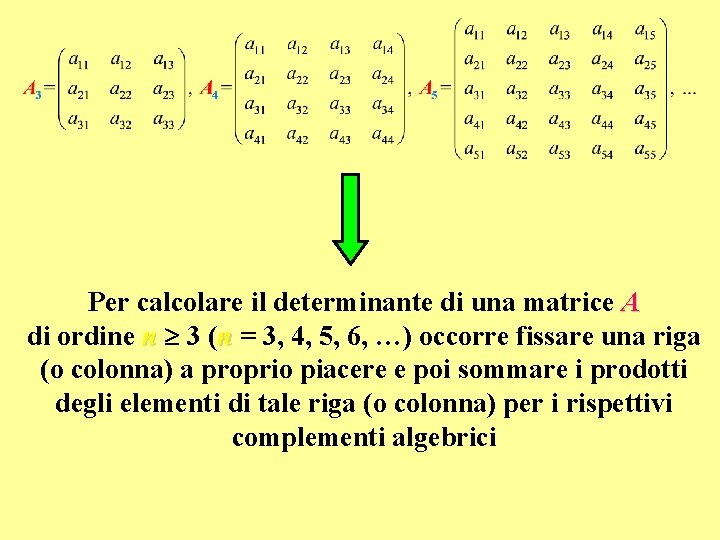 Per calcolare il determinante di una matrice A di ordine n 3 (n =